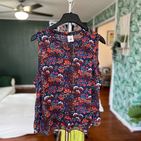 Cabi Floral Lindsey Sleeveless Navy Pink Orange Blouse Tank Top 5391 Sz M - Picture 2 of 5